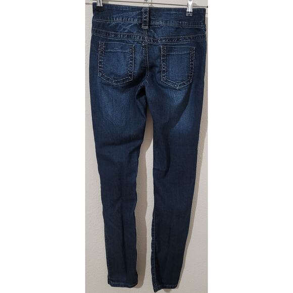 Maurices Dark Blue Mid Washed Skinny Women's Jeans XS Faux Front Pockets - Picture 3 of 4
